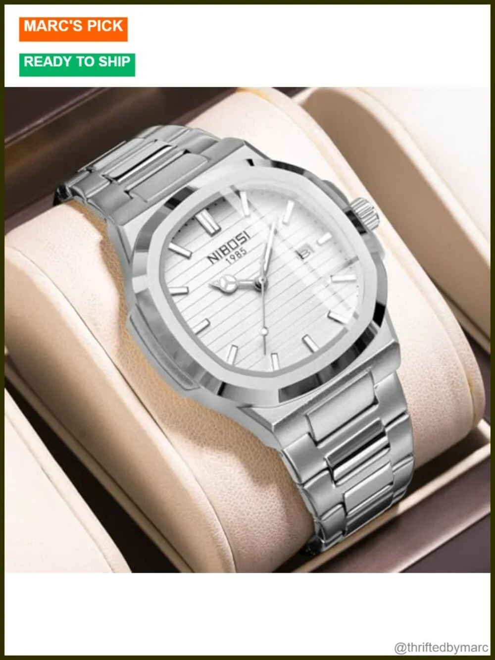 Men's Stainless Steel Military Quartz Wrist Watch with Date